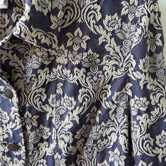 Chico’s Jacquard Paisley Marcissa Denim Jacket SZ L Smart Casual Career Stretch - Picture 11 of 15